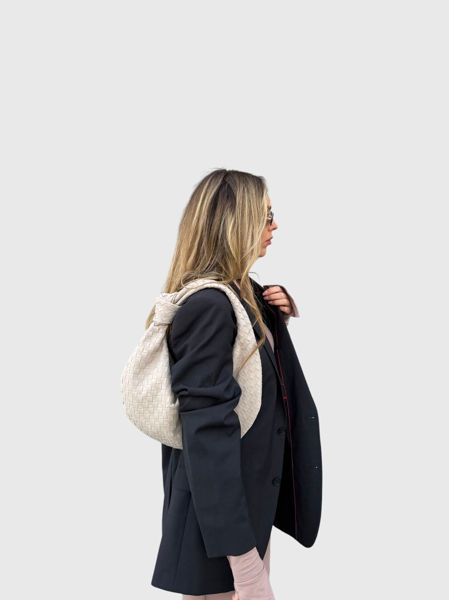 Celeste | Borsa Media Suede Intrecciata con Nodo