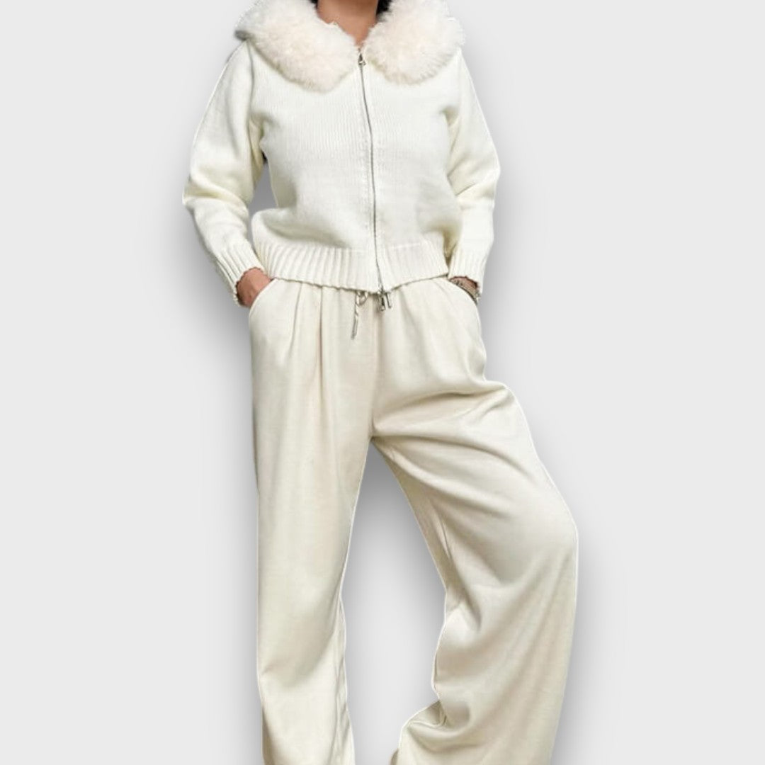 Alisanne – Giacca a maglia con zip e colletto in faux fur