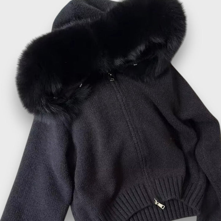 Alisanne – Giacca a maglia con zip e colletto in faux fur