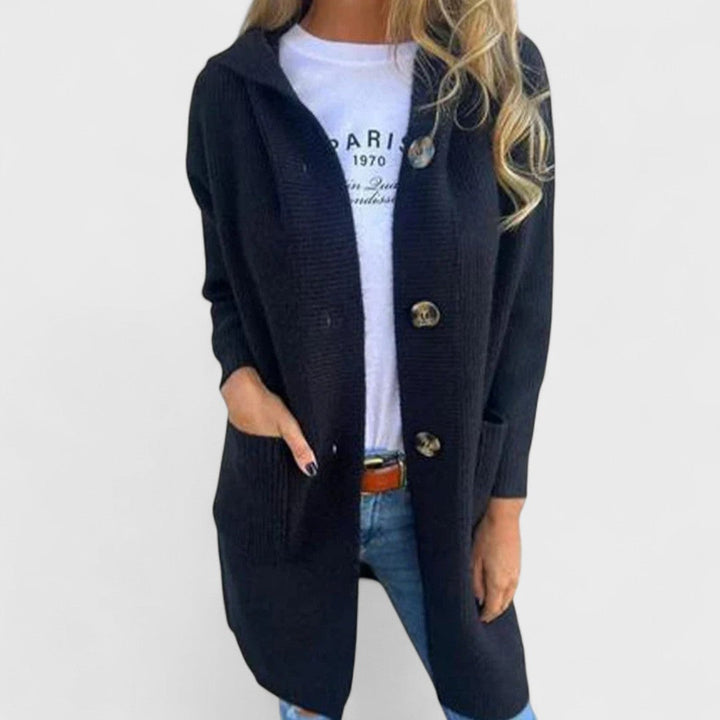 Adriana - Giacca lunga con cappuccio e bottoni